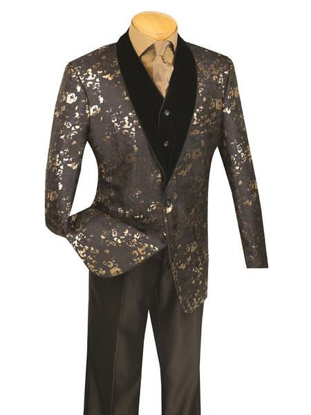 Yellow-Gold Shiny Flashy Metallic Tuxedo Suit Peak Lapel
