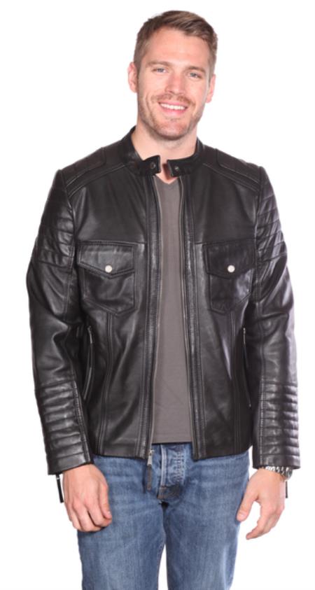 Flynn Leather skin Quilted Jacket Dark color black