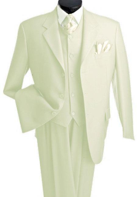 Cream Three Piece Suit Three Button Jacket For Men