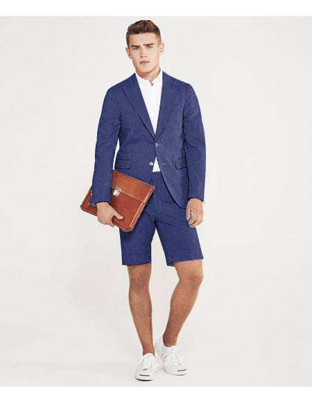 Single Breasted Suit For Men With Shorts Pants Set Indigo