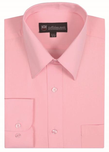 Men's Classic Fit Plain Solid Pink Color Traditional Dress S