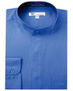 Blue Band Collar Dress Shirt, Mandarin Shirt for Men