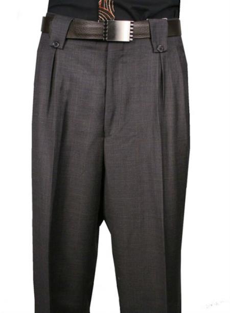 Charcoal Masculine color Plaid Pants, Wide Leg Cut Dress Pa