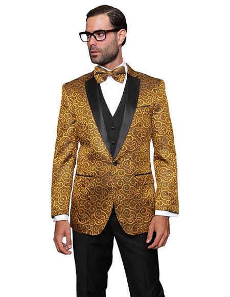 Tuxedo Gold 3PC Suit With a Vest And Matching Bow Tie