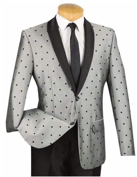 Tuxedo Gray Single Breasted 2 Button Slim Fit Polka Dot Suit