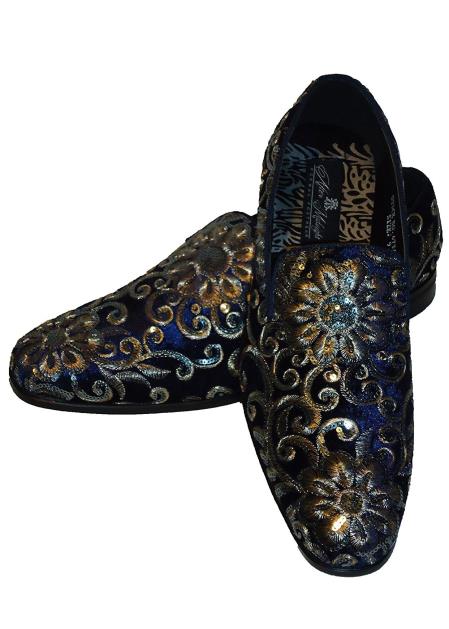 navy blue and gold dress shoes