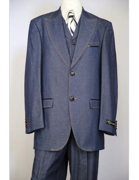 Navy Blue 3Piece Single Breasted Wide Peak Lapel Zoot Suit