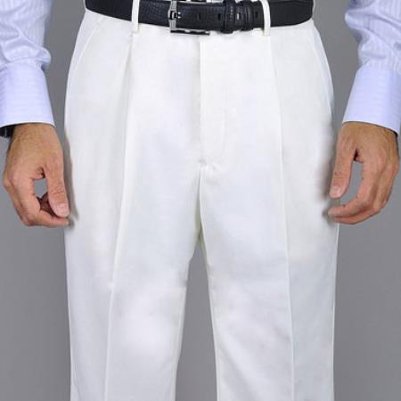 White Single Pleated Pants, Mens Wide Leg Dress Slacks