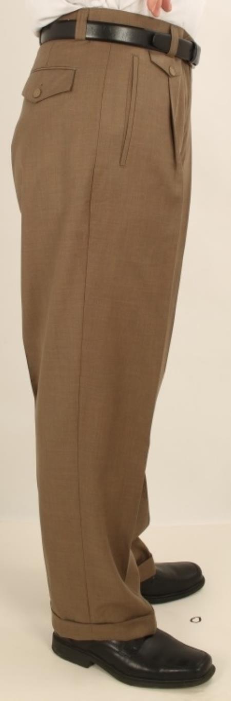 mens brown pleated trousers