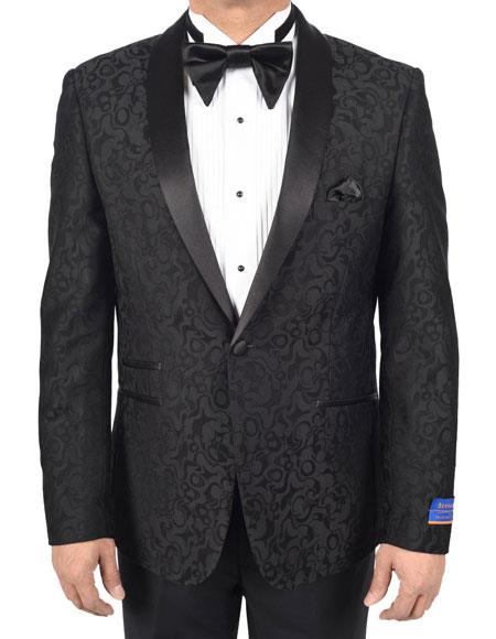 One Button Black Tuxedo Modern Geometric Pattern Jacket