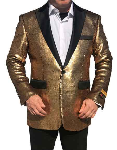 Gold Single Breasted 1 Button Black Peak Lapel Blazer