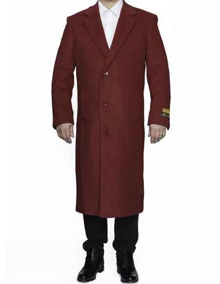 Burgundy Full Length Wool Dress Top Coat