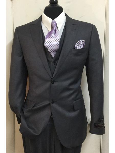 Single Breasted Charcoal 2 Button 150's Wool Peak Lapel Suit