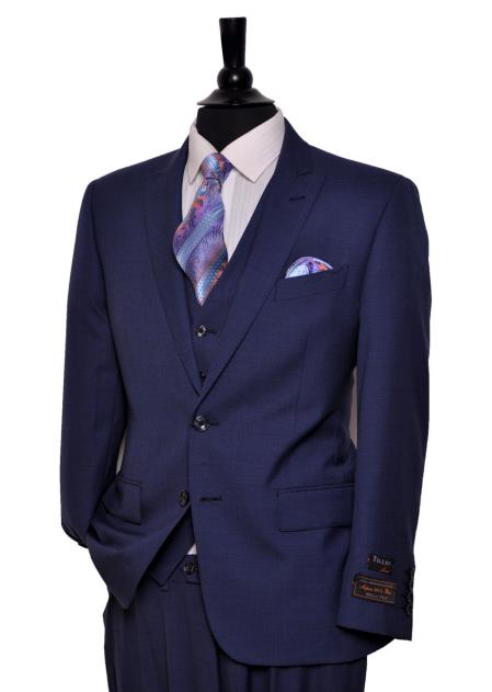 Single Breasted 2 Button Medium Blue 150's Wool Vested Suit