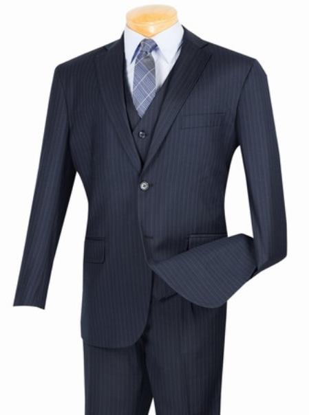 Men's Navy Color 2 Button Vest and Classic Pinstripe Suit