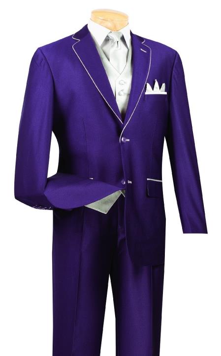 Mens Purple And White Trim Lapel 3 Piece Vested Two Toned Tu