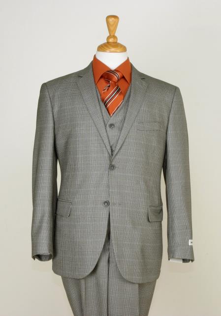 Beige Checkered Fabric 3 Piece Slim Cut Suit