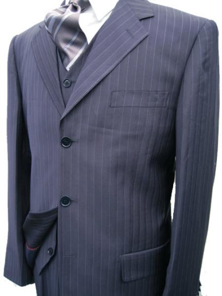 navy blue colored Three Piece Suit | Striped Suits for Men f