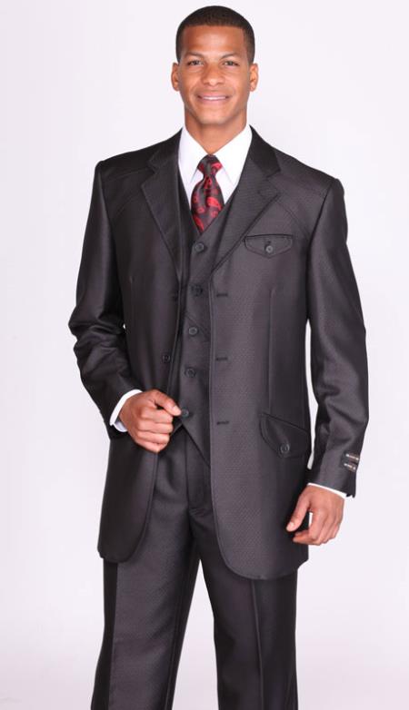 Mens Black Diamond Pattern 3 Piece Church Suits