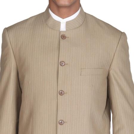 Tan 5 Button Chinese Nehru Banded Collar Style Suit