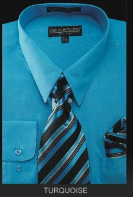 Mens Dress Shirt Premium Tie Turquoise 7563 