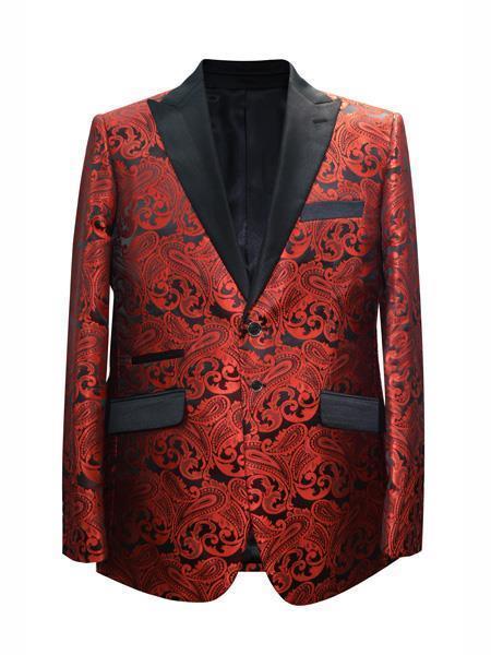 Cheap Mens Printed Unique Patterned Print Floral Tuxedo Red