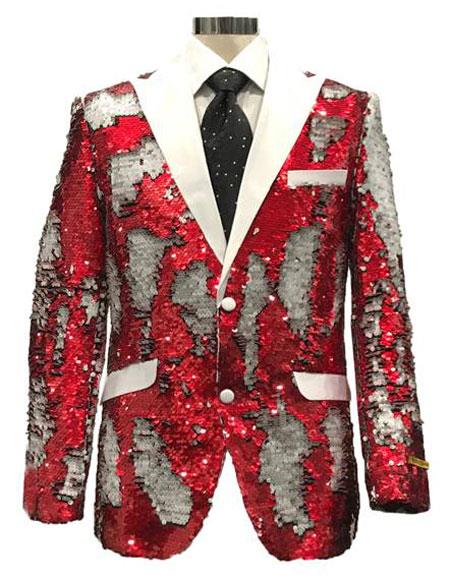 Mens Reversible Sequin Red & White Blazer With White
