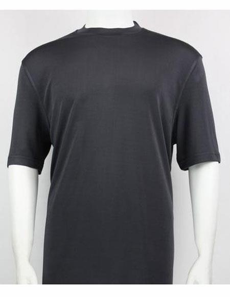 Short Sleeve Mock Charcoal Neck Shirts For Men