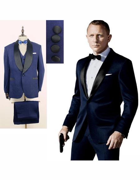 James Bond Navy Blue Shawl Lapel Tuxedo