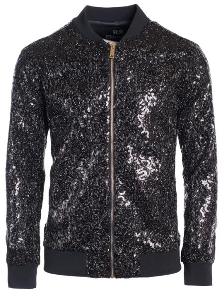 Mens Sequin Bomber Jacket Black