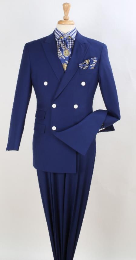 Mens Double Breasted Notch Lapel Suit Royal Blue