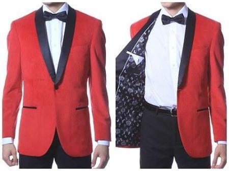 red sport coat with black lapel