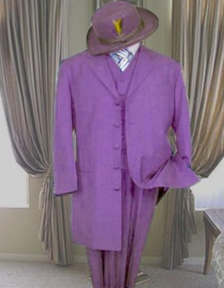 Mens Lilac Vested 3 Piece Fashion Zoot Suit