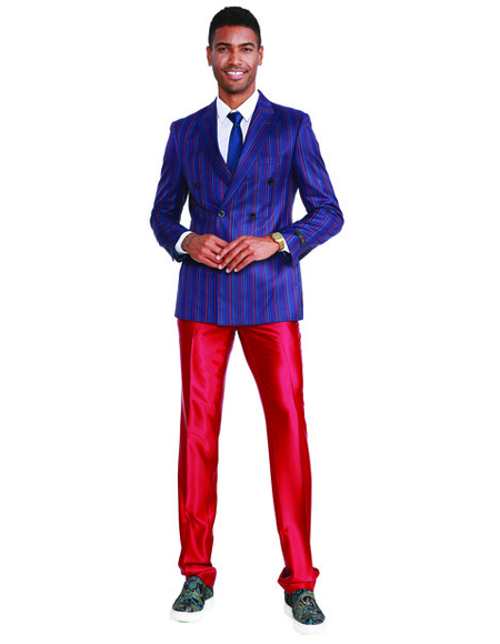 royal blue suit with red shirt