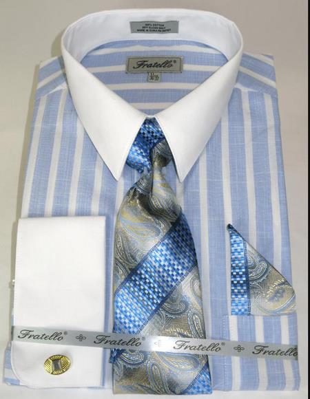 Blue Colorful Solid white Collar Dress Shirt