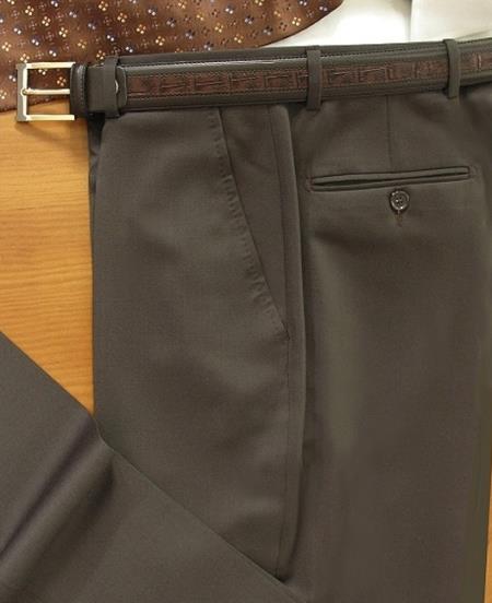 Taupe Double Stitching Italian Wool Dress Pants