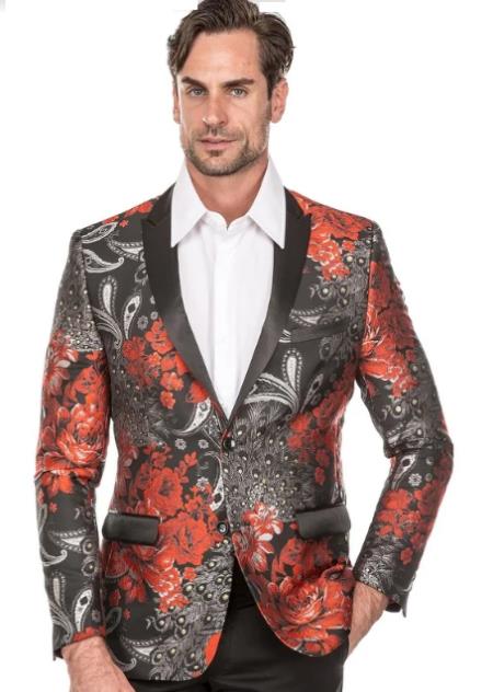 red suit with flowers