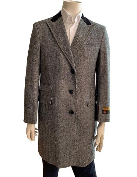 Mens Gray 3 Buttons Mid-length 3 4 Coats