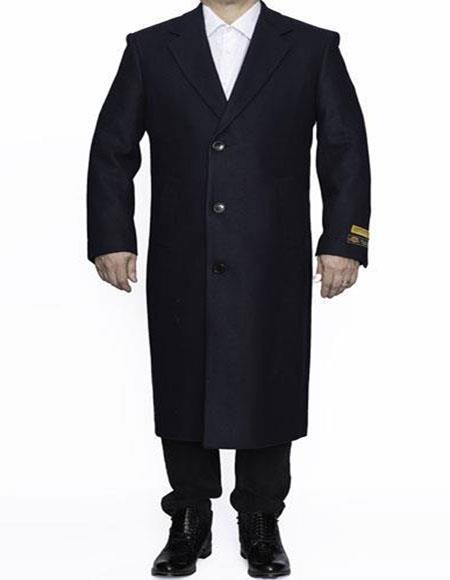 Men's Notch Lapel Cashmere Wool 3 Button Overcoat