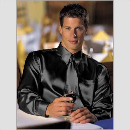 Shiny Dark color black Satin Dress Shirt with Tie Combo