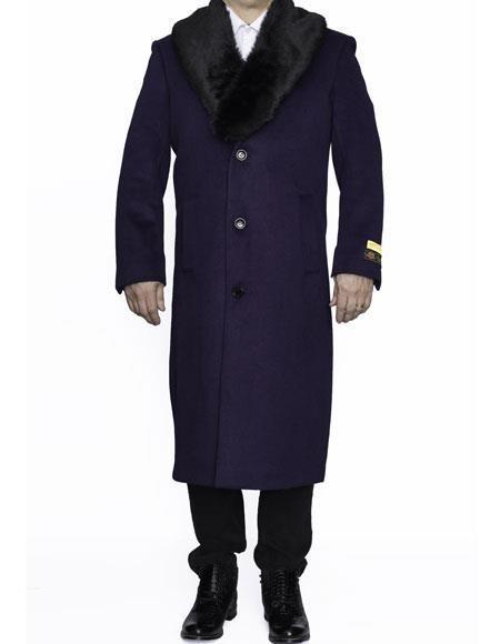 Wool and Cashmere Camel Mens Overcoat With Fur Collar