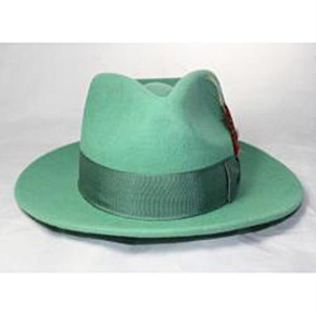 Kid's Mint Green Fedora Hat, Mens Wool Dress Hat