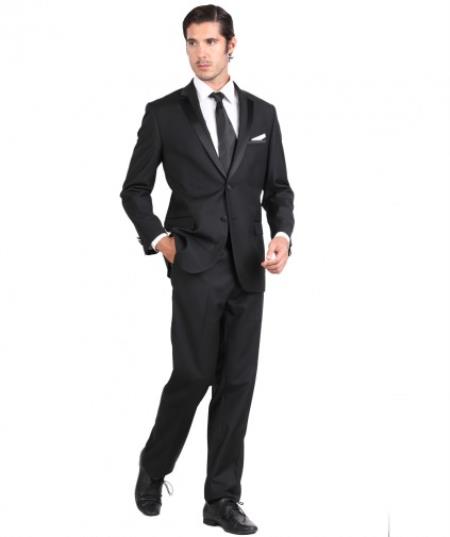 Slim Fit Two Button Tuxedo Dark color black