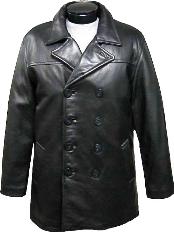 Classic Dark Black Pea coat, Double Breasted Coat for Men