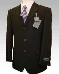Black Three Button Wool Suit, Mens Single Breasted Suit