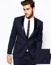 shiny navy blue tuxedo