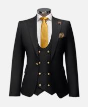 black suit with gold accessories